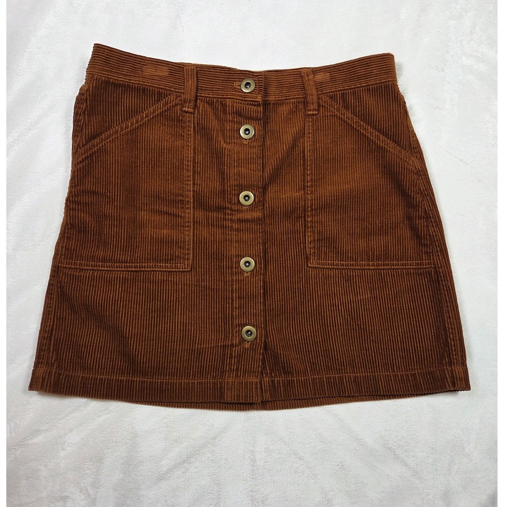 J.Crew Corduroy Button Front Mini Skirt Size 4 Rust Brown Fall Academia